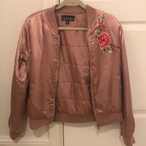ALMOST FAMOUS BOMBER JACKET WITH ROSE EMBROIDERY